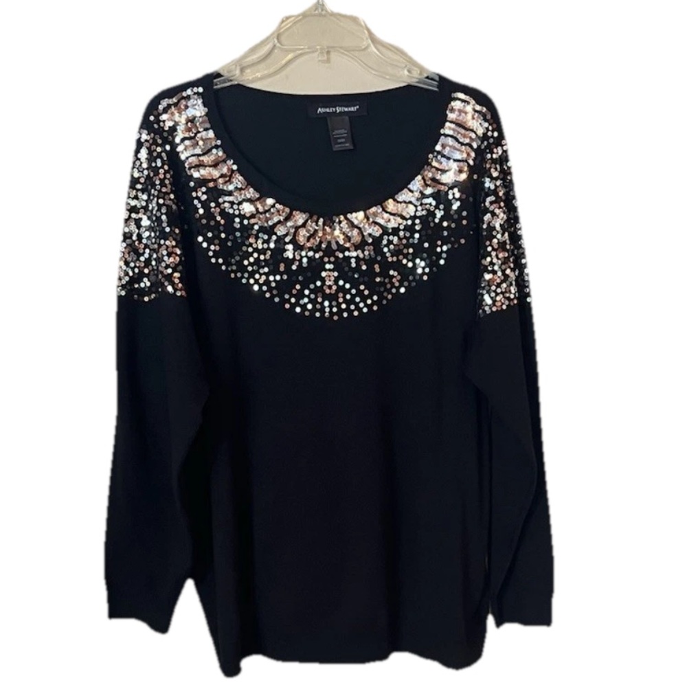 Ashley Stewart Size 22/24 Black Long Sleeve Women’s Sweater With Sequins